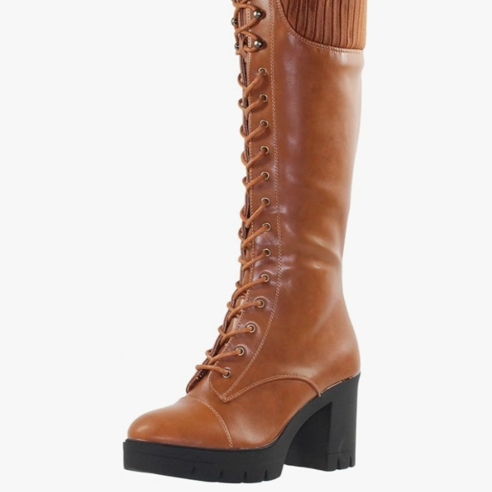 GENERATION Y Tan Lace-Up Boots with Elevated Platform